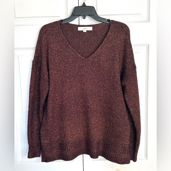 LOFT Sparkling Copper Gold Metallic V Neck Cozy Sweater-Size Large - Picture 6 of 8